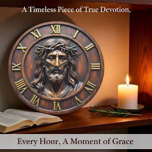 Reloj Redondo Grande Retrato Sagrado de Jesús Numeral Romano