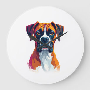 Reloj Redondo Grande Retrato vintage de perro boxer Splash de color art