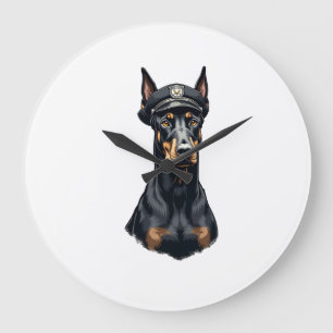 Reloj Redondo Grande Retrato vintage de perro policía Doberman en blanc