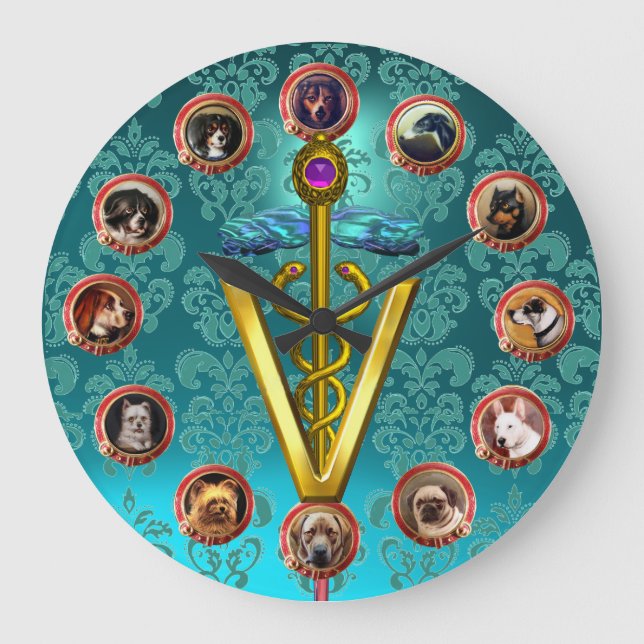 RELOJ REDONDO GRANDE RETRATOS DE PERRO VICTORIANOS CADUCEUS VETERINARIO (Anverso)