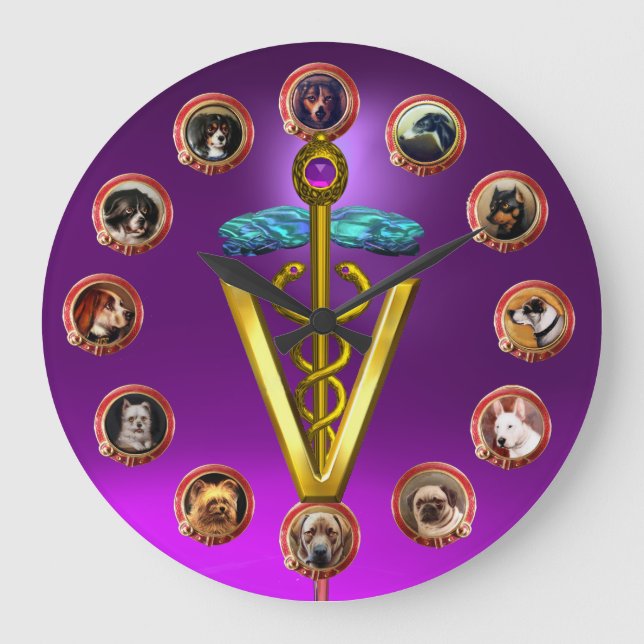 RELOJ REDONDO GRANDE RETRATOS DE PERROS VICTORIANOS SÍMBOLO VETERINARIO (Anverso)