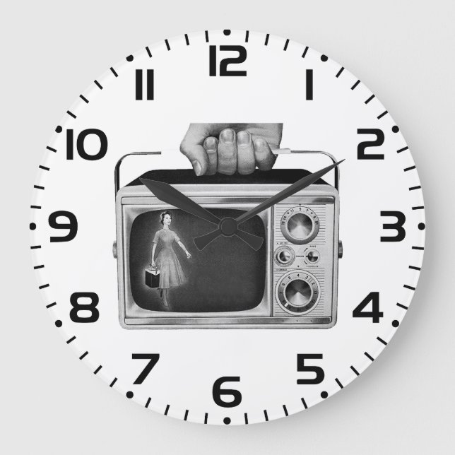 Reloj Redondo Grande Retro 1950s Portable TV Mid-Century (Anverso)