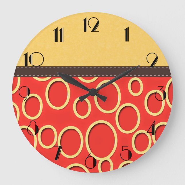 Reloj Redondo Grande Retro 70s Inspired Orange & Yellow Art (Anverso)