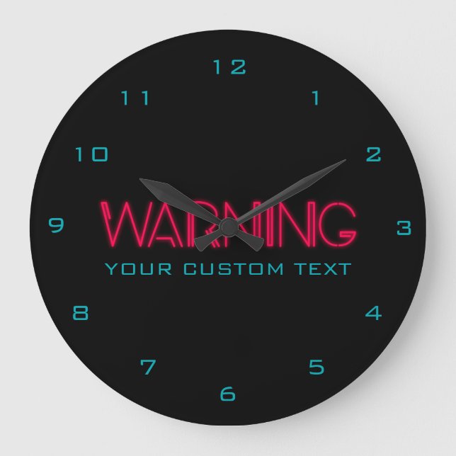 Reloj Redondo Grande Retro 80's Neon lights Warning (Anverso)