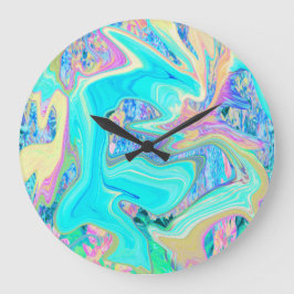 Reloj Redondo Grande Retro Aqua Blue Liquid Art sobre Hydrangeas abstra