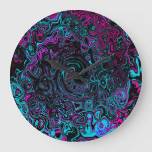 Reloj Redondo Grande Retro Aqua Magenta y Black Abstract Swirl