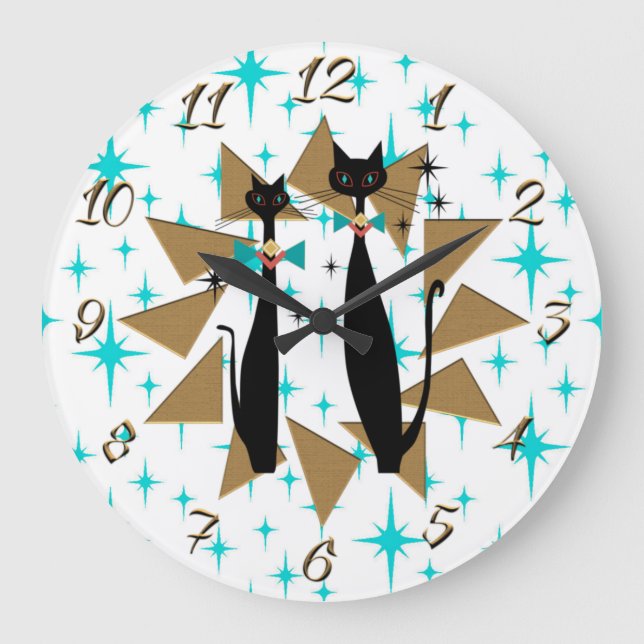 Reloj Redondo Grande Retro Atomic Era Mid Century Modern Cool Cats (Anverso)