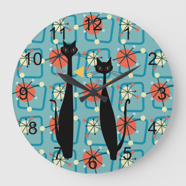 Reloj Redondo Grande Retro Atomic Era Mid Century Modern MCM Cool Cat 4 (Anverso)