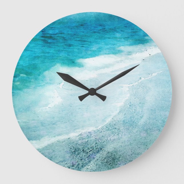 Reloj Redondo Grande Retro Beach - Costa Verde azulada Blue Ocean Water (Anverso)