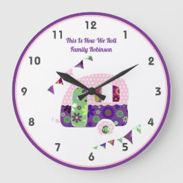 Reloj Redondo Grande Retro Campervan Purple Pink Hippy Shabby Chic