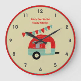 Reloj Redondo Grande Retro Campervan Red Turquoise Shabby Chic
