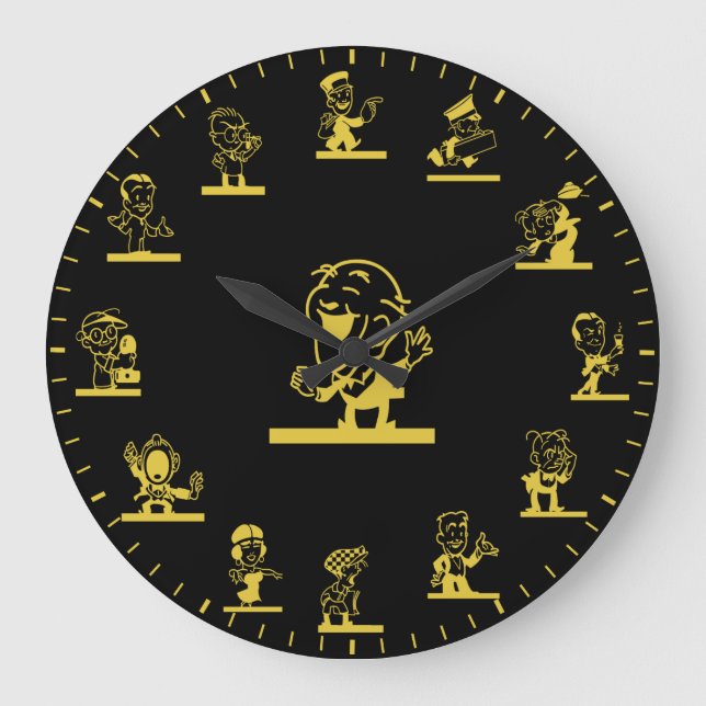 Reloj Redondo Grande Retro Cartoon People Themed Gold Large Clock (Anverso)