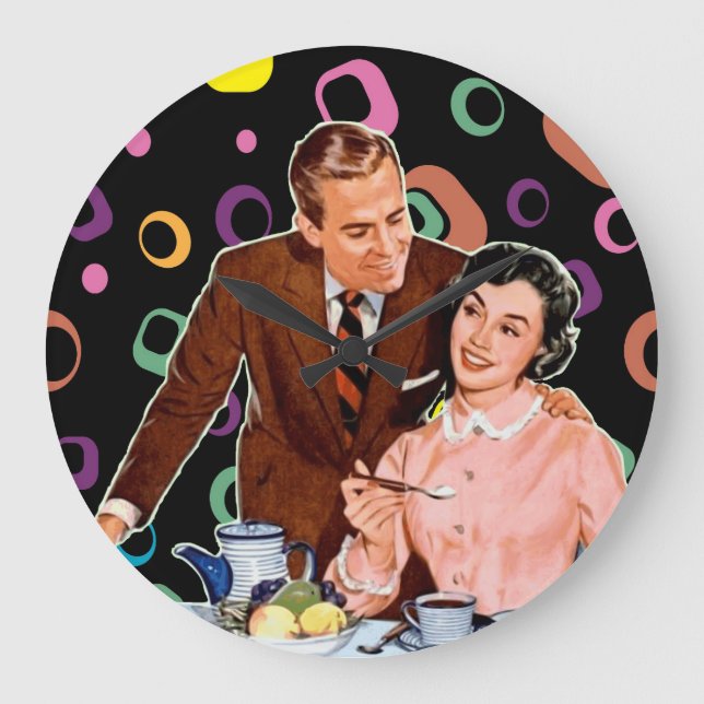 RELOJ REDONDO GRANDE RETRO COFFEE COUPLE KITSCH  CLOCK (Anverso)