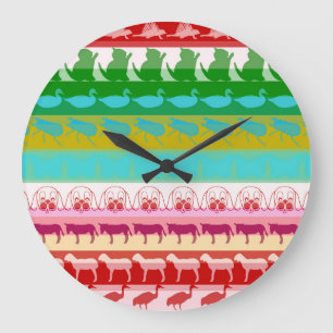 Reloj Redondo Grande Retro Colorido Animales Patrón de franjas modernas