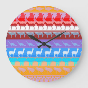 Reloj Redondo Grande Retro Colorido Animales Patrón de franjas modernas