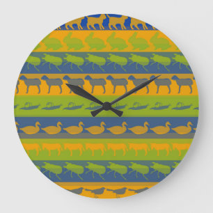 Reloj Redondo Grande Retro Colorido Animales Patrón de franjas modernas