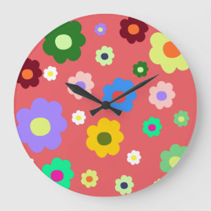 Reloj Redondo Grande Retro Floral de colores caprichosos, alegre, adora
