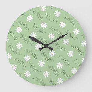 Reloj Redondo Grande Retro Floral Verde Sage caprichoso, alegre