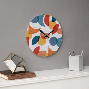 Reloj Redondo Grande Retro Geométrico Brillante Resumen Medio siglo Mod