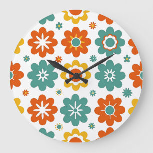 Reloj Redondo Grande Retro Geométrico Floral Poder Boho 70s