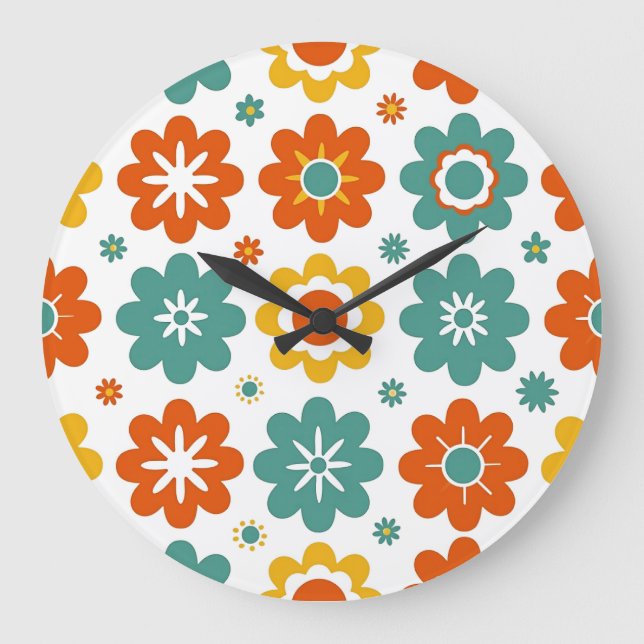 Reloj Redondo Grande Retro Geométrico Floral Poder Boho 70s (Anverso)