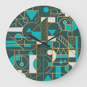 Reloj Redondo Grande Retro Geométrico: Poster de arte Minimalista.