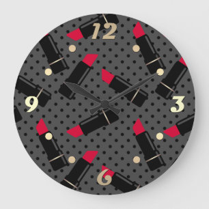 Reloj Redondo Grande Retro, lápiz labial rojo