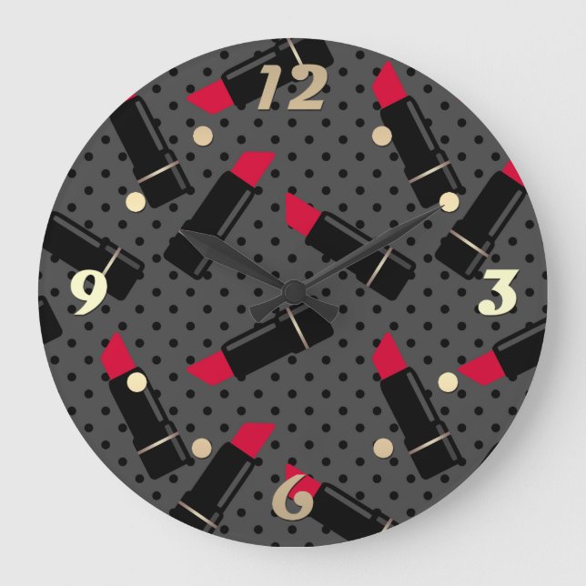 Reloj Redondo Grande Retro, lápiz labial rojo (Anverso)