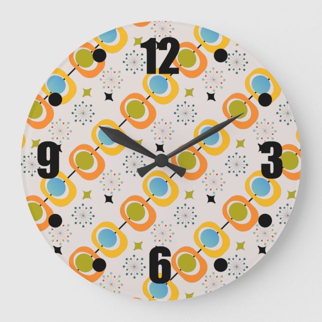 Reloj Redondo Grande Retro Modern Mid Century Starburst Pattern Lumbar  (Anverso)
