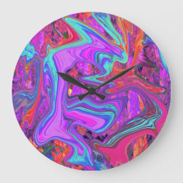 Reloj Redondo Grande Retro morado, azul y Naranja Resumen de arte líqui