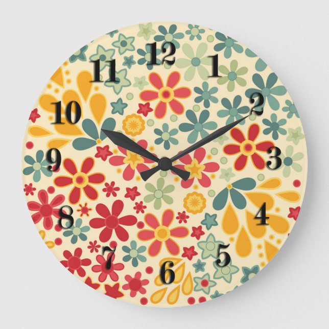 Reloj Redondo Grande Retro. Motivos florales (Anverso)