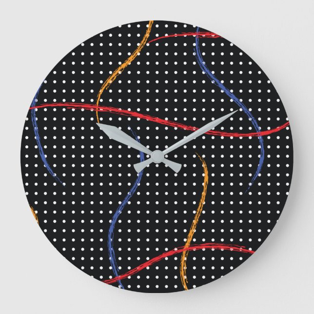Reloj Redondo Grande Retro Paint Splatter and Dots (Anverso)