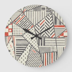 Reloj Redondo Grande Retro Patchwork: Resumen de diseño geométrico