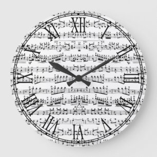 Reloj Redondo Grande Retro Piano Sheet Music Notes Pattern