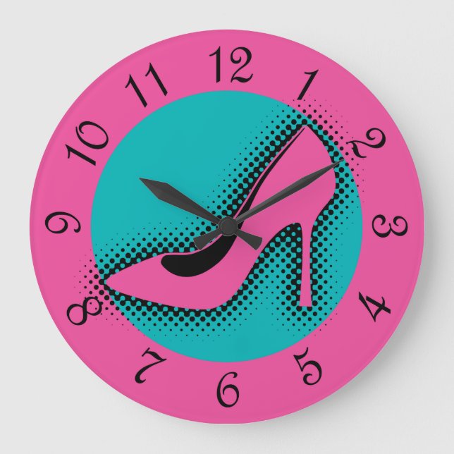 Reloj Redondo Grande Retro Pink High Heel (Anverso)