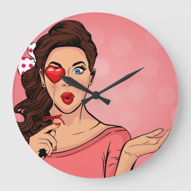 Reloj Redondo Grande Retro Popart Lady (Anverso)
