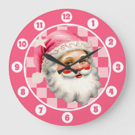 Reloj Redondo Grande Retro Rosa Santa Claus Navidades rosados en tafetá