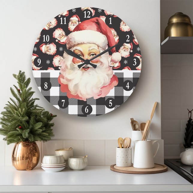 Reloj Redondo Grande Retro Santa Claus Navidades De Papel Blanco Y Negr (Subido por el creador)