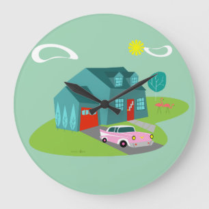 Reloj Redondo Grande Retro Suburban House Acrylic Wall Clock