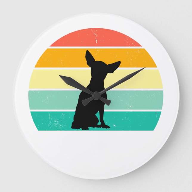Reloj Redondo Grande Retro Sunset Chihuahua  (Anverso)