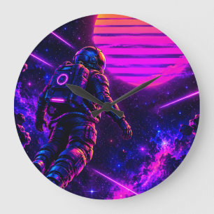 Reloj Redondo Grande Retro Synthwave Astronauta Cyberpunk Espacio Acríl