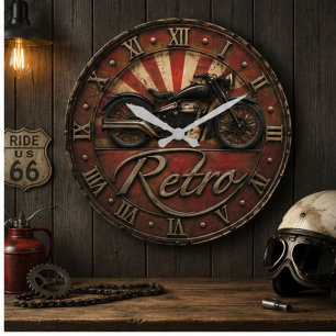 Reloj Redondo Grande Retro Vintage Motorcycle Classic Biker Garage