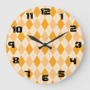 Reloj Redondo Grande Retro yellow argyle rockabilly wall clock