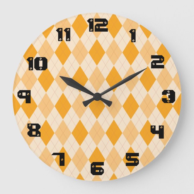 Reloj Redondo Grande Retro yellow argyle rockabilly wall clock (Anverso)
