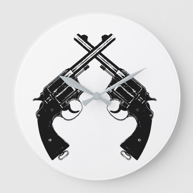 Reloj Redondo Grande Revólveres antiguos cruzados // armas antiguas en  (Anverso)