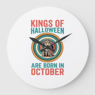 Reloj Redondo Grande Reyes De Halloween Cumpleaños De Octubre Camiseta 