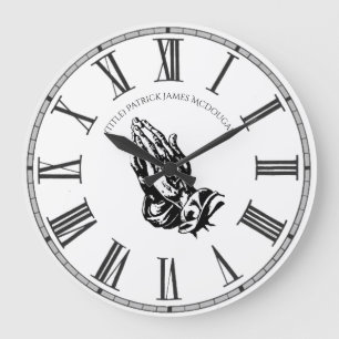 Reloj Redondo Grande Rezando las manos BlackWhite Personaliza la fe de 