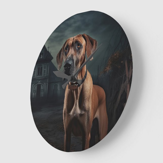 Reloj Redondo Grande Rhodesian Ridgeback Halloween Aterrador (Ángulo)
