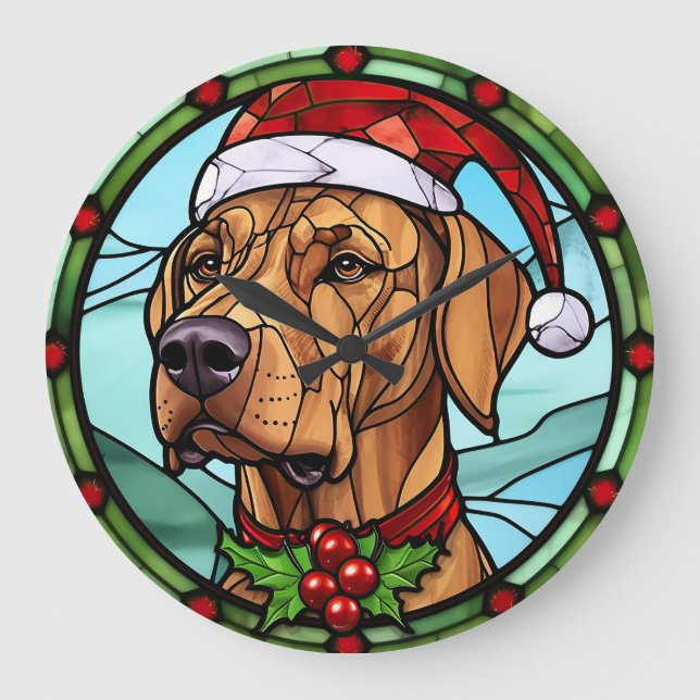 Reloj Redondo Grande Rhodesian Ridgeback Vidrio Pintado Navidad (Anverso)