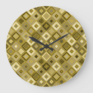 Reloj Redondo Grande Rhombus geométrico vintage, patrón sin fisuras.